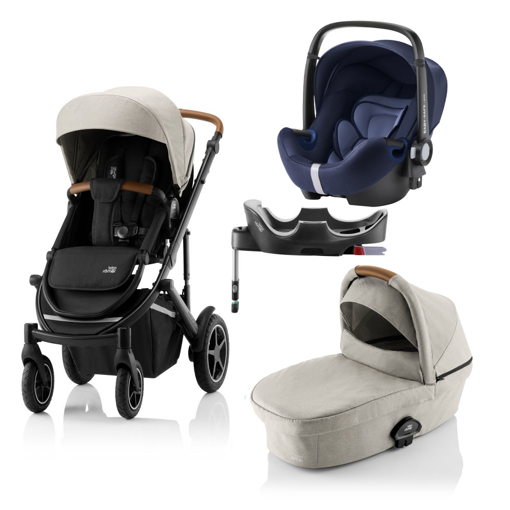 Britax Römer SMILE III Beige COMFORT PLUS BUNDLE (inkl. Sportwagen, Kinderwagenaufsatz, BABY-SAFE i-SIZE Moonlight Blue, Flex Base)