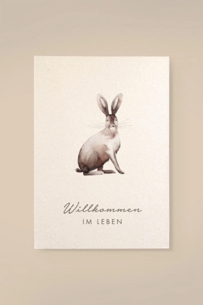 Leevje  Karte Hase „Willkommen im Leben“ aus Holzschliffpappe