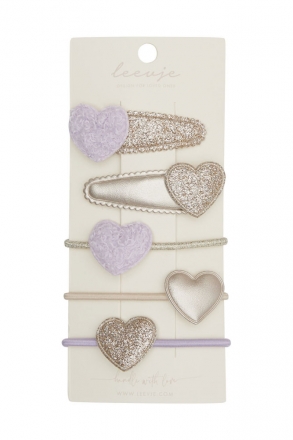 Leevje Hair Clips Lavender Teddy and Heart Mix