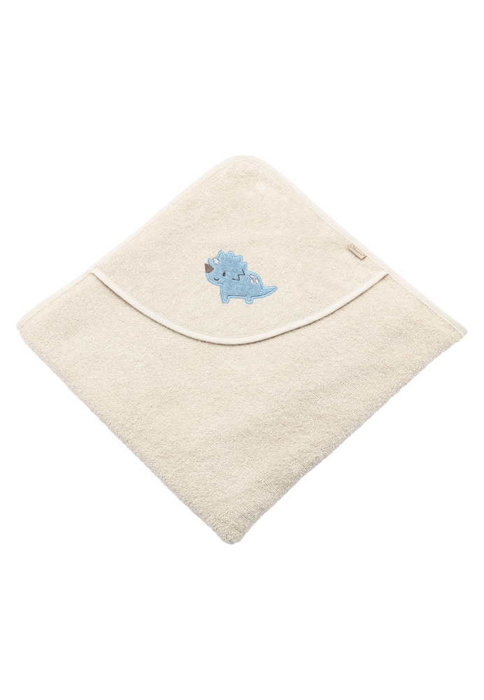 Sterntaler Hooded bath towel with motif 80x80cm Dino Rexi beige