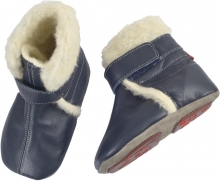 Anna und Paul Leder-Krabbelschuh Eskimo mit Wollfutter und Gummisohle marine S-18/19