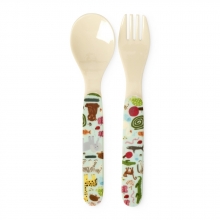 Rice Melamine spoon and fork set Wildlife / Mint