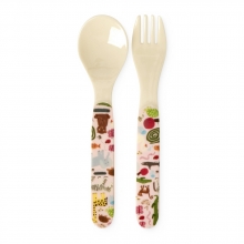 Rice Melamine spoon and fork set Wildlife / Pink
