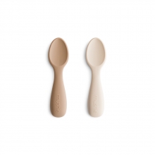 Mushie Toddler Starter Silicone Spoons 2pcs. Natural/Shifting Sand