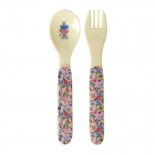 Rice Melamine spoon and fork set Nathalie Lété Print / Pink