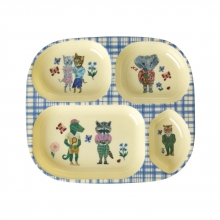 Rice Melamine Kids 4-Room Plate Nathalie Lété Print / Blue