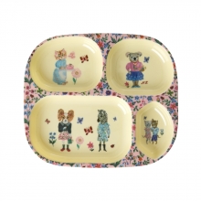 Rice Melamine Kids 4-Room Plate Nathalie Lété Print / Pink